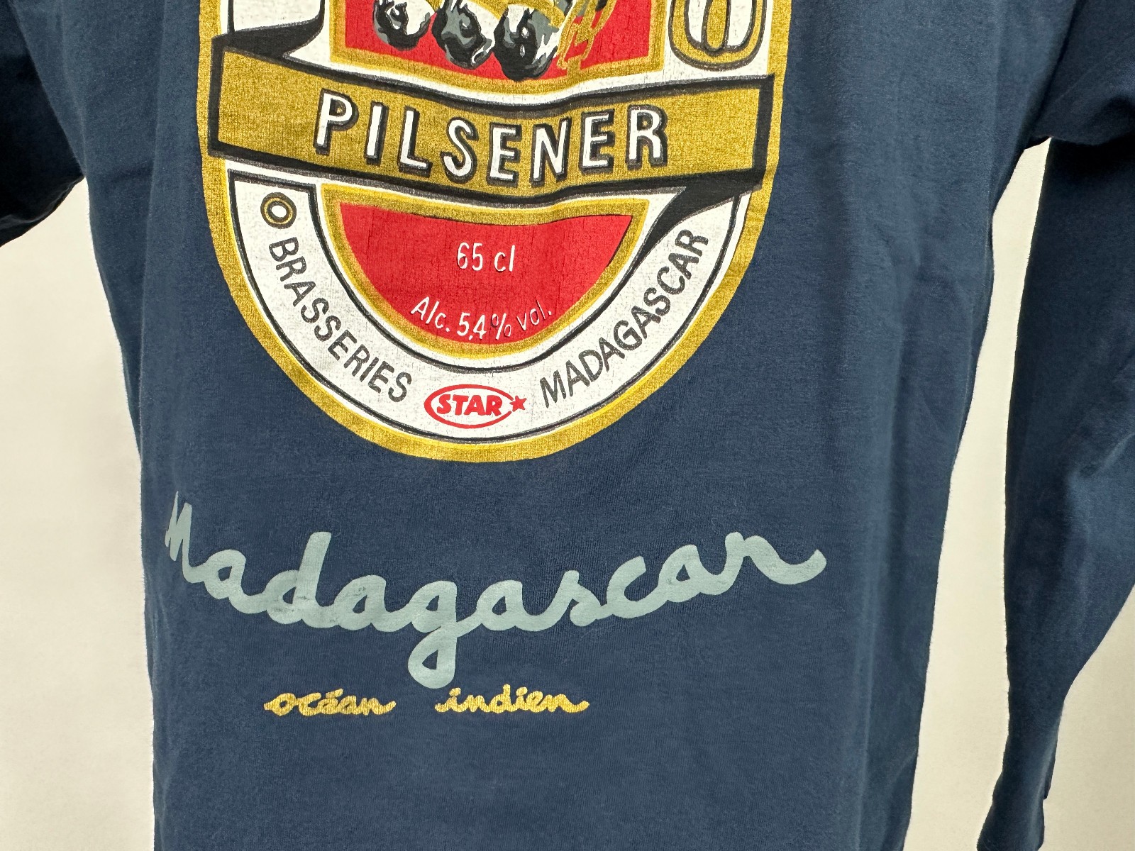 Beer Shirt Medium M Africa Madagascar Three Horses Pilsner Souvenir Navy Baobab gallery