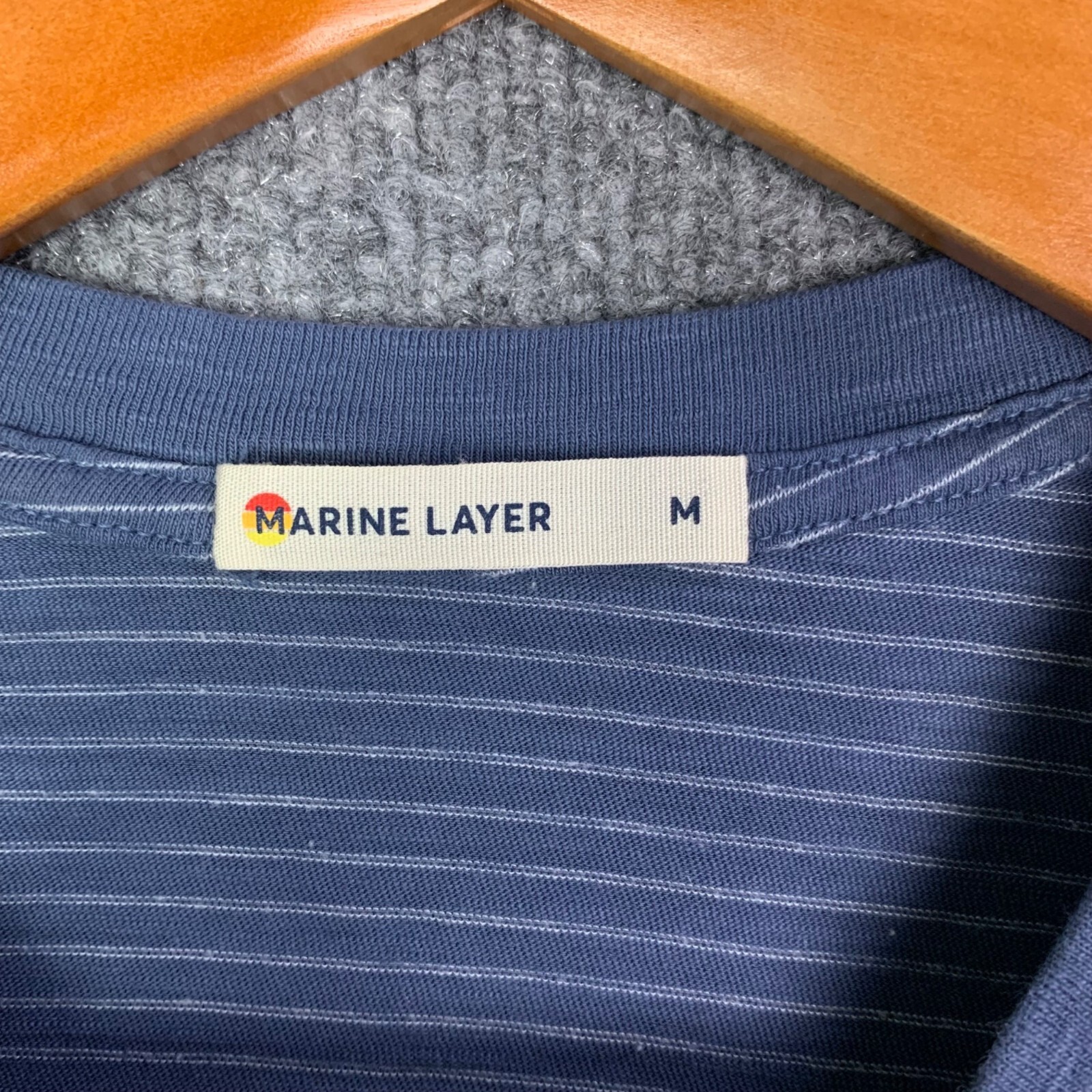 Marine Layer Henley Shirt Men Sz Medium Striped Long Sleeve Pullover gallery
