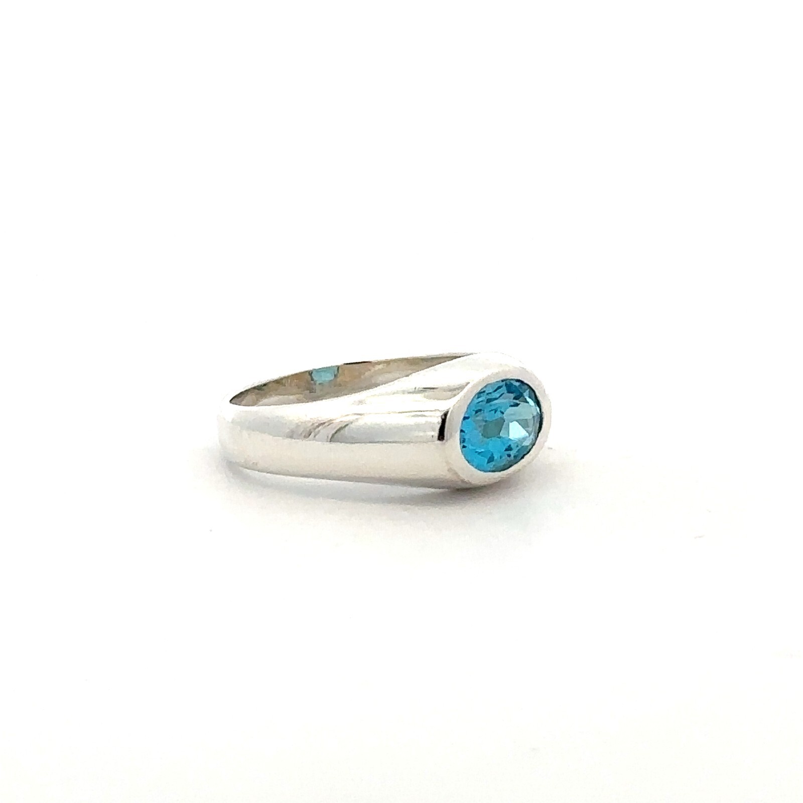 Sterling Silver Oval Blue Topaz Ring (Size-7.75) Stone 7 x 9mm