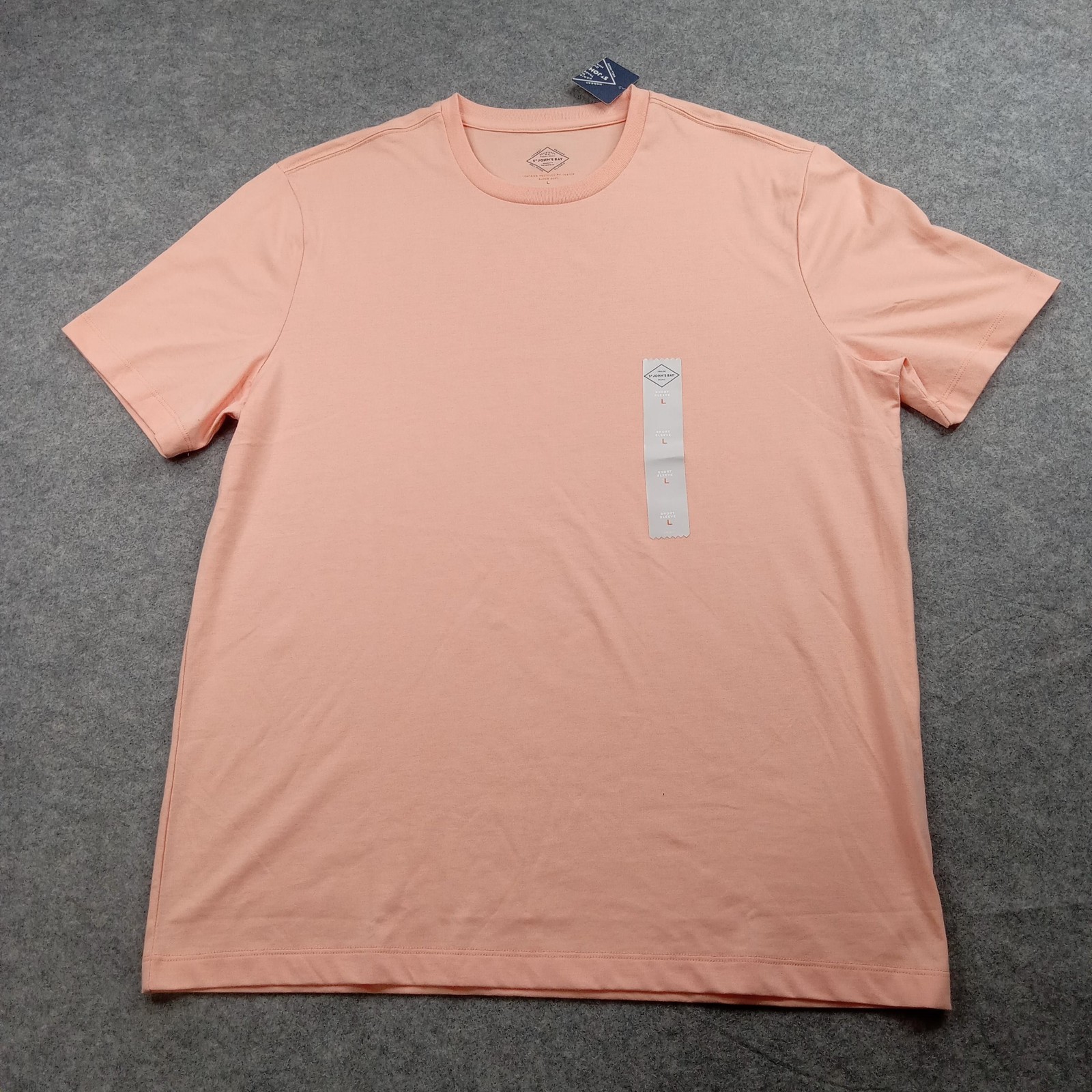 St Johns Bay Shirt Mens Large Peach Short Sleeve Crewneck Soft Cotton Blend