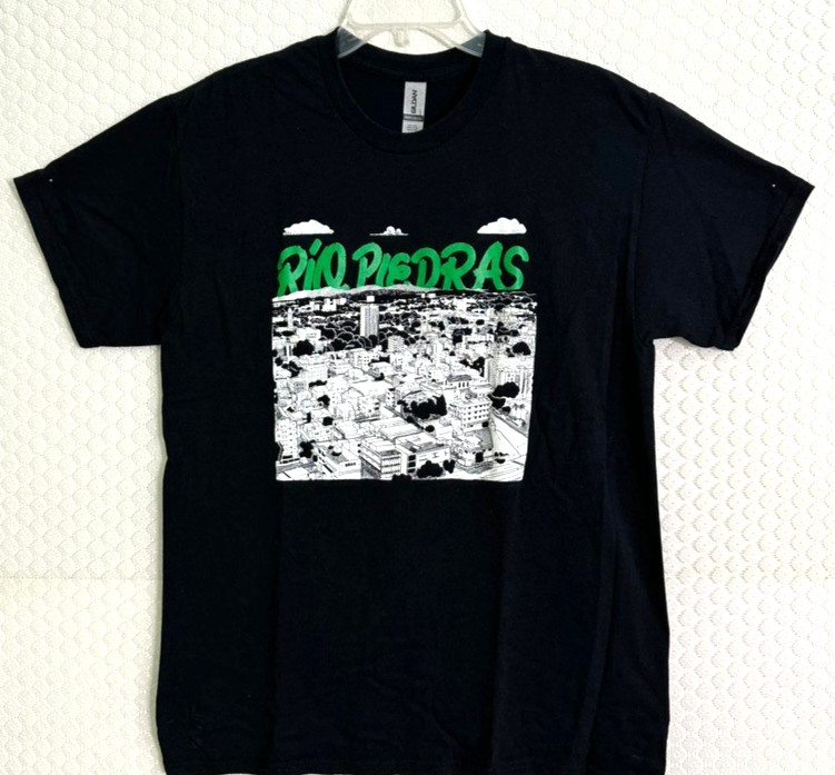 NWOT Camisa Río Piedras Silk Screened T-Shirt , Black with Graphic Design Size L gallery