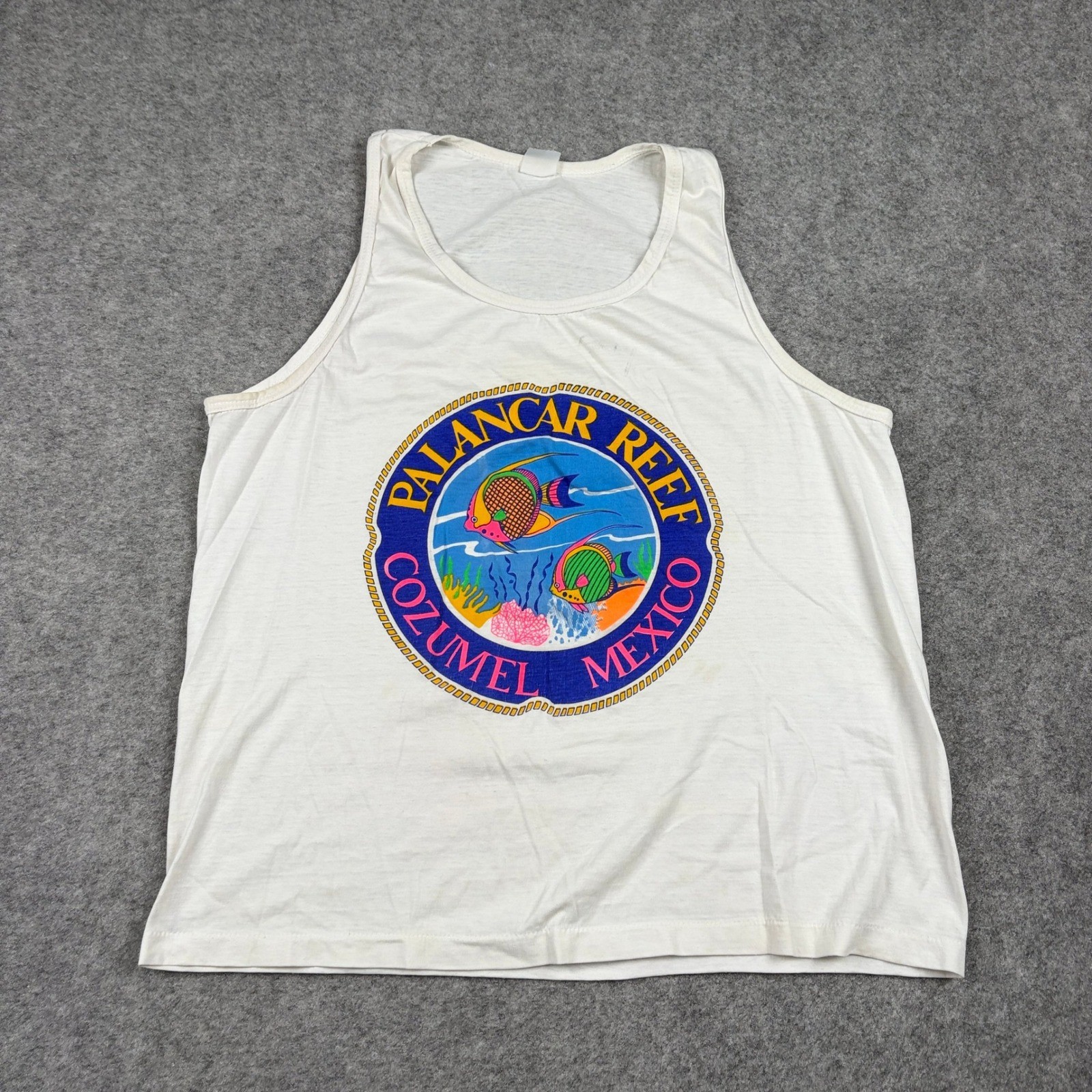 Vintage Palancar Reef Cozumel Mexico Tank Top Mens XL White Souvenir Fish 90s gallery