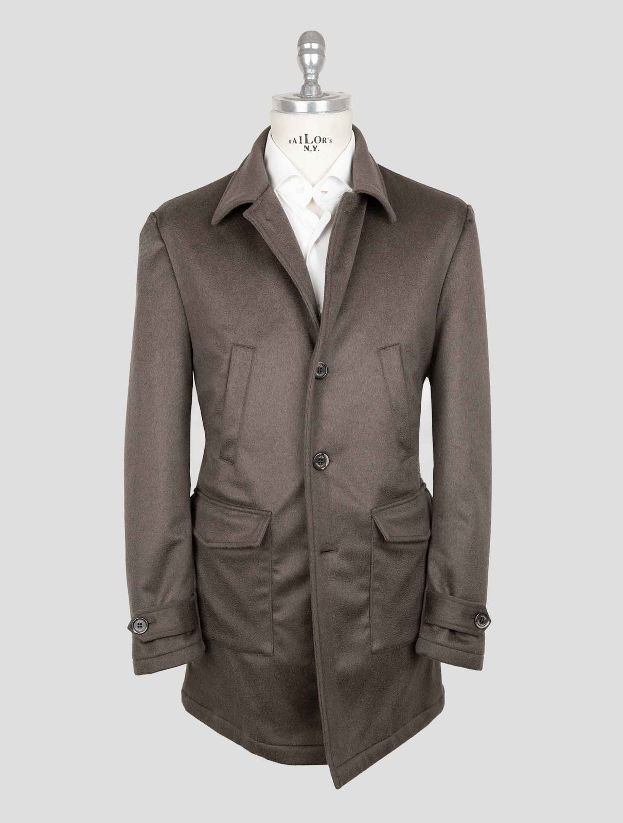NEW LUIGI BORRELLI BROWN CASHMERE VIRGIN WOOL OVERCOAT US 46 – EU 56 BOR28