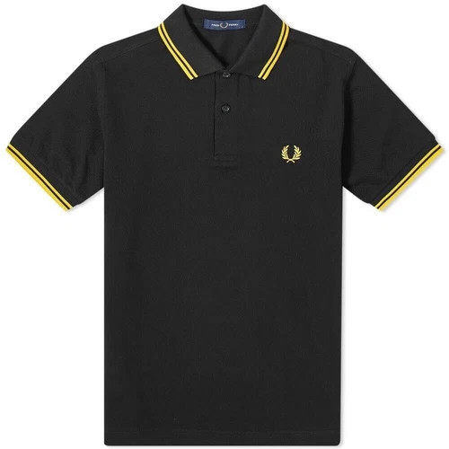 Fred Perry Polo Shirt Black Yellow S M L XL XXL M3600 Slim Fit Pique Twin tipped gallery