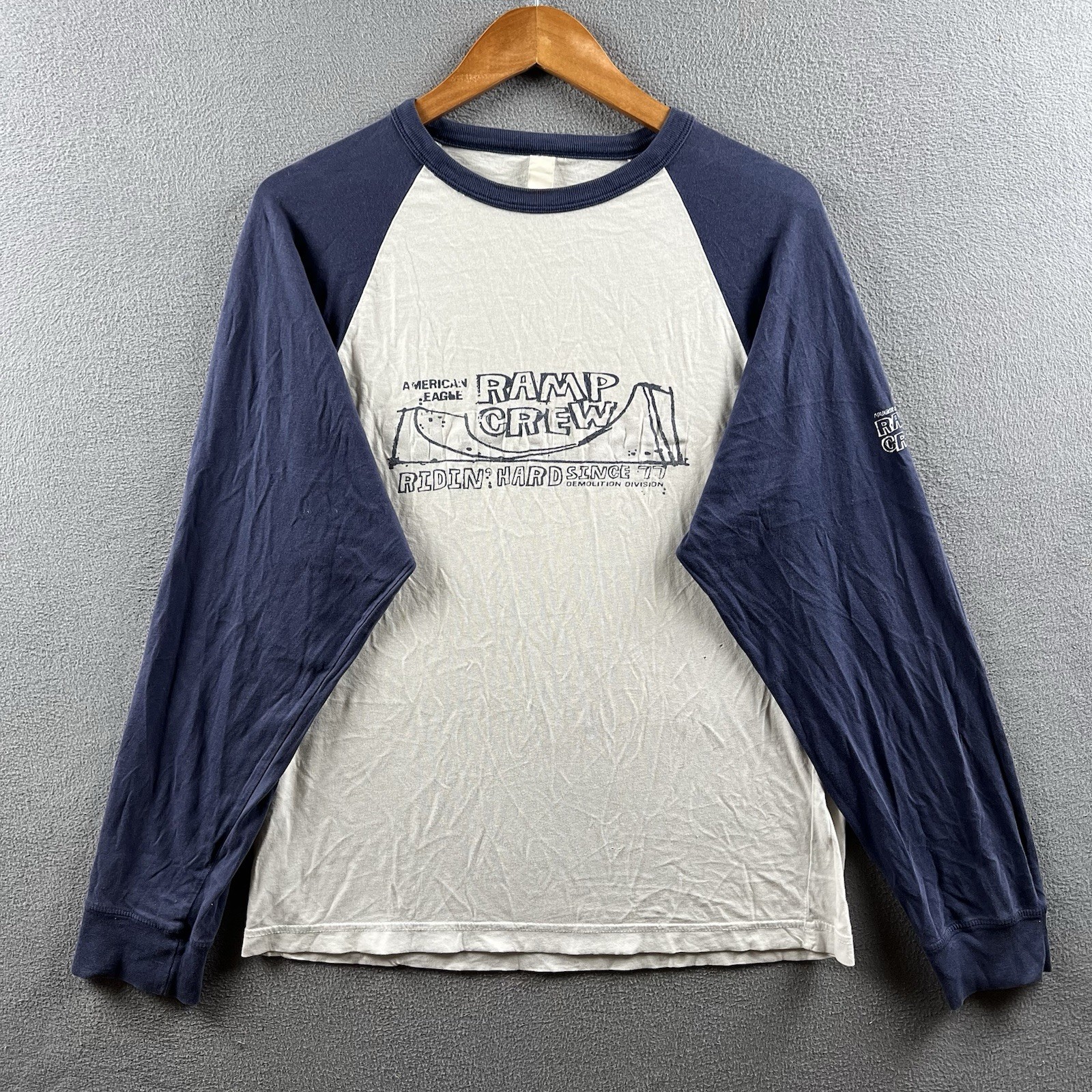 Vintage American Eagle Shirt Mens Large White Blue Reversible Y2K Raglan Skater
