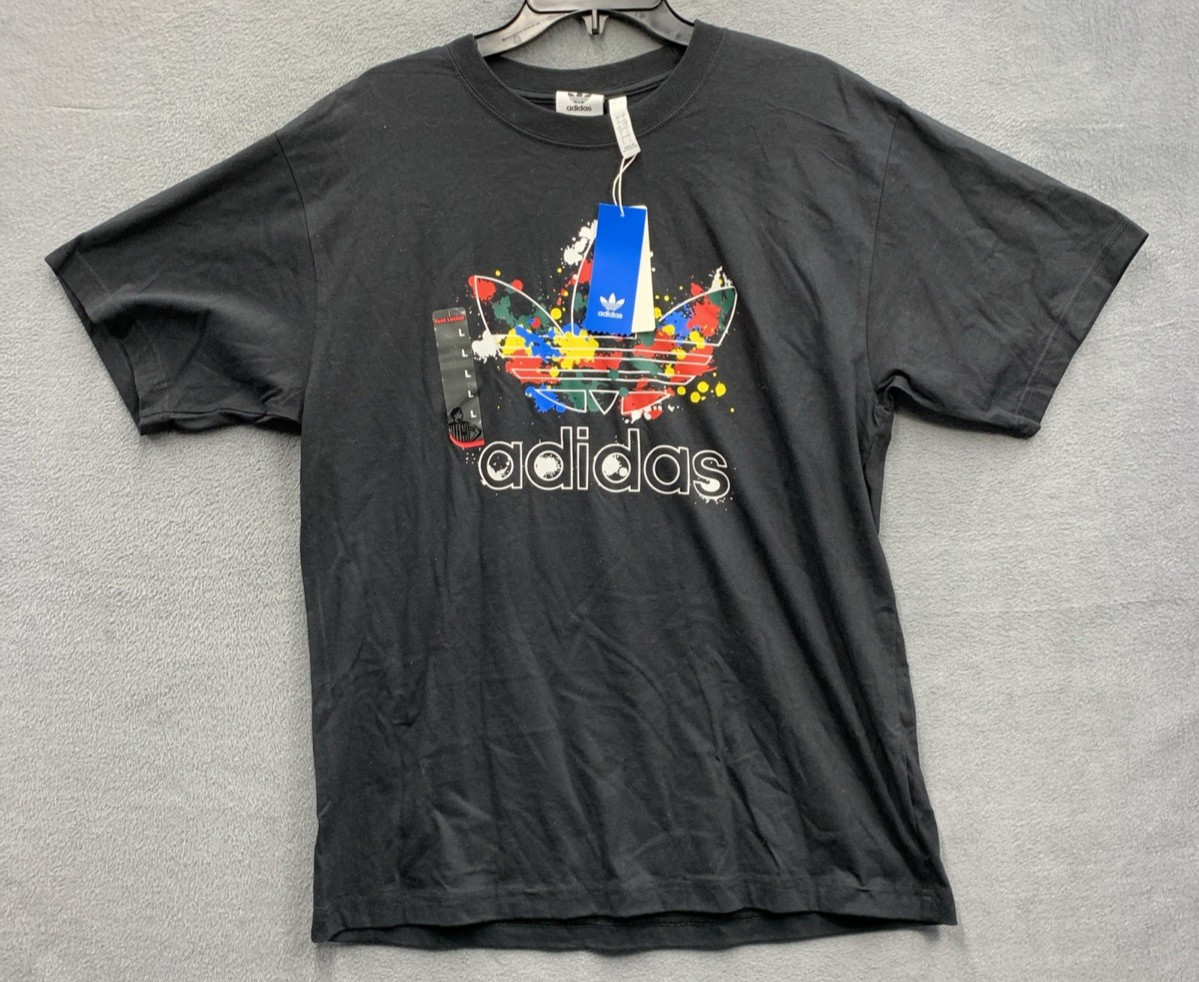 Adidas Graphic Logo Tee T-Shirt Men's Large Black Trefold Splatte Dead Stock New gallery