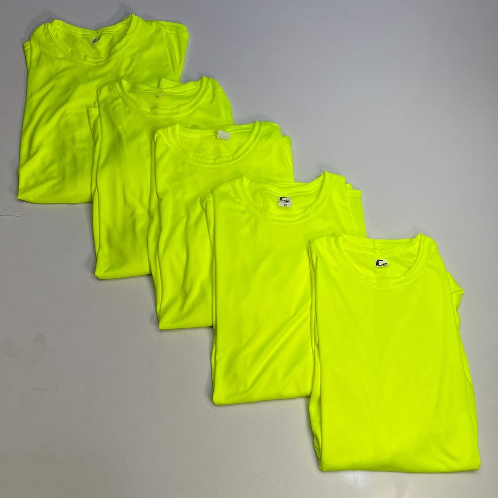 C2 SPORT (5 PACK) Moisture Wick Short Sleeve Work Shirts Men’s Sz 3XL Safety Yel