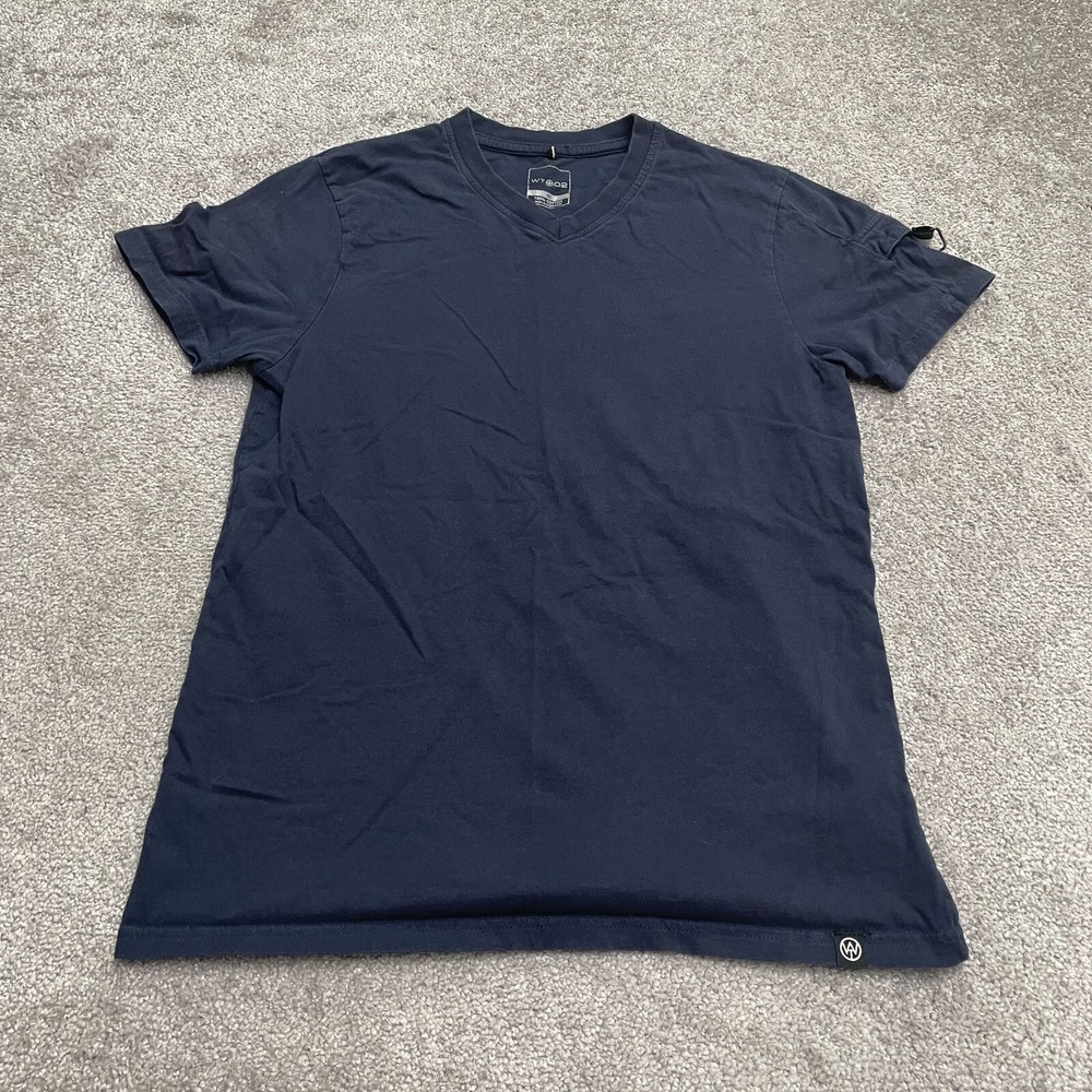 WT02 Basic T-Shirt Mens Medium Navy Blue V-Neck Short Sleeve Casual Cotton Tee