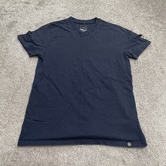 WT02 Basic T-Shirt Mens Medium Navy Blue V-Neck Short Sleeve Casual Cotton Tee