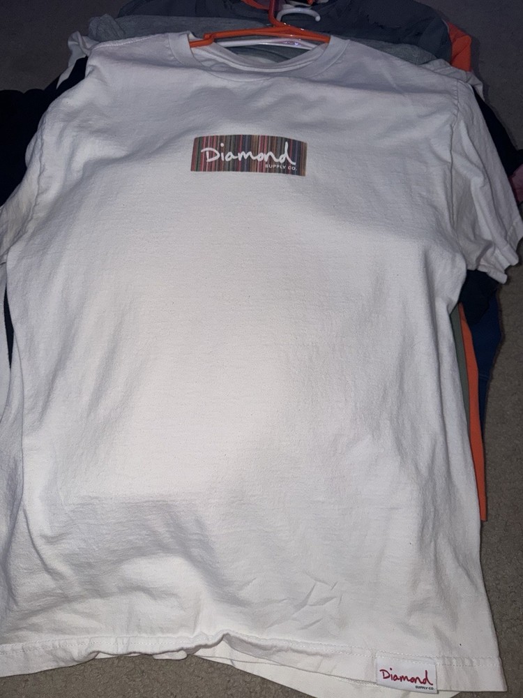 Diamond Supply Co. Men’s M Regular White Crew Neck Short Sleeve Cotton Logo Tee