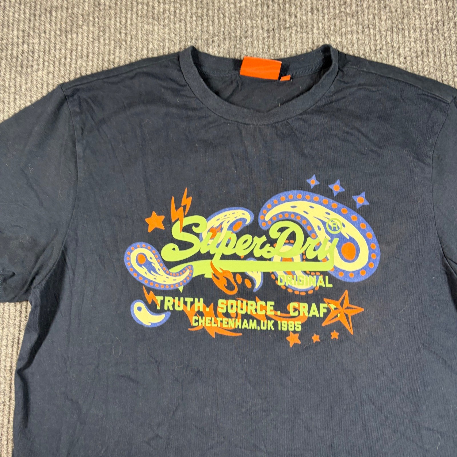 Superdry Shirt Mens XL Navy Blue Graphic Truth Source Craft Cheltenham UK 1985 gallery