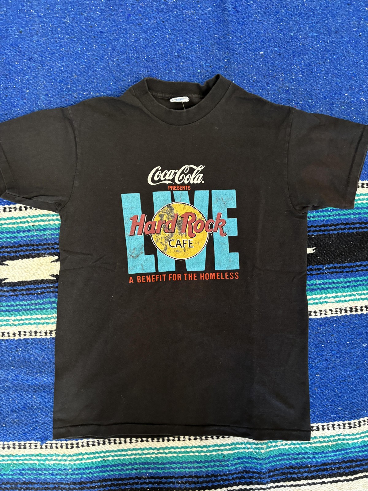 VINTAGE Coca-Cola Hard Rock Cafe Shirt Mens Medium Black Made USA Charity 90s