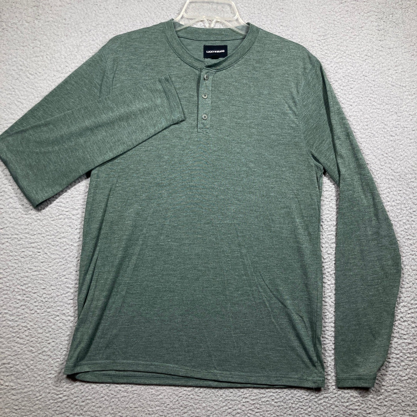 Lucky Brand Henley Shirt Mens Medium Green Long Sleeve Tencel Blend Heathered gallery
