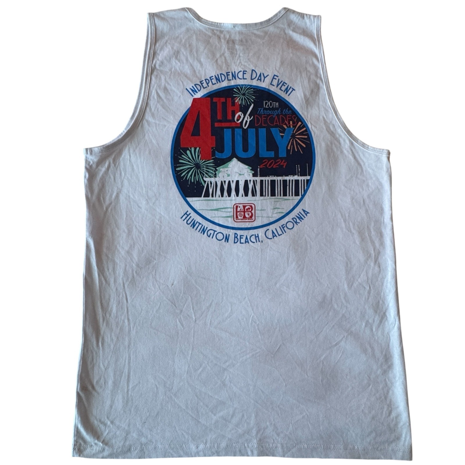 NWT Huntington Beach Surf & Sport HSS 4th of July Tank Top Medium White Graphic gallery