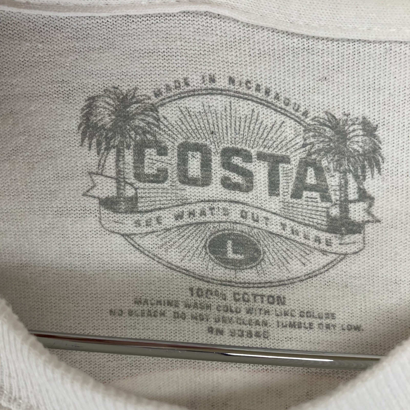 Men’s Long Sleeve Costa T Shirt White Heavy Cotton Back Camo Logo Large gallery