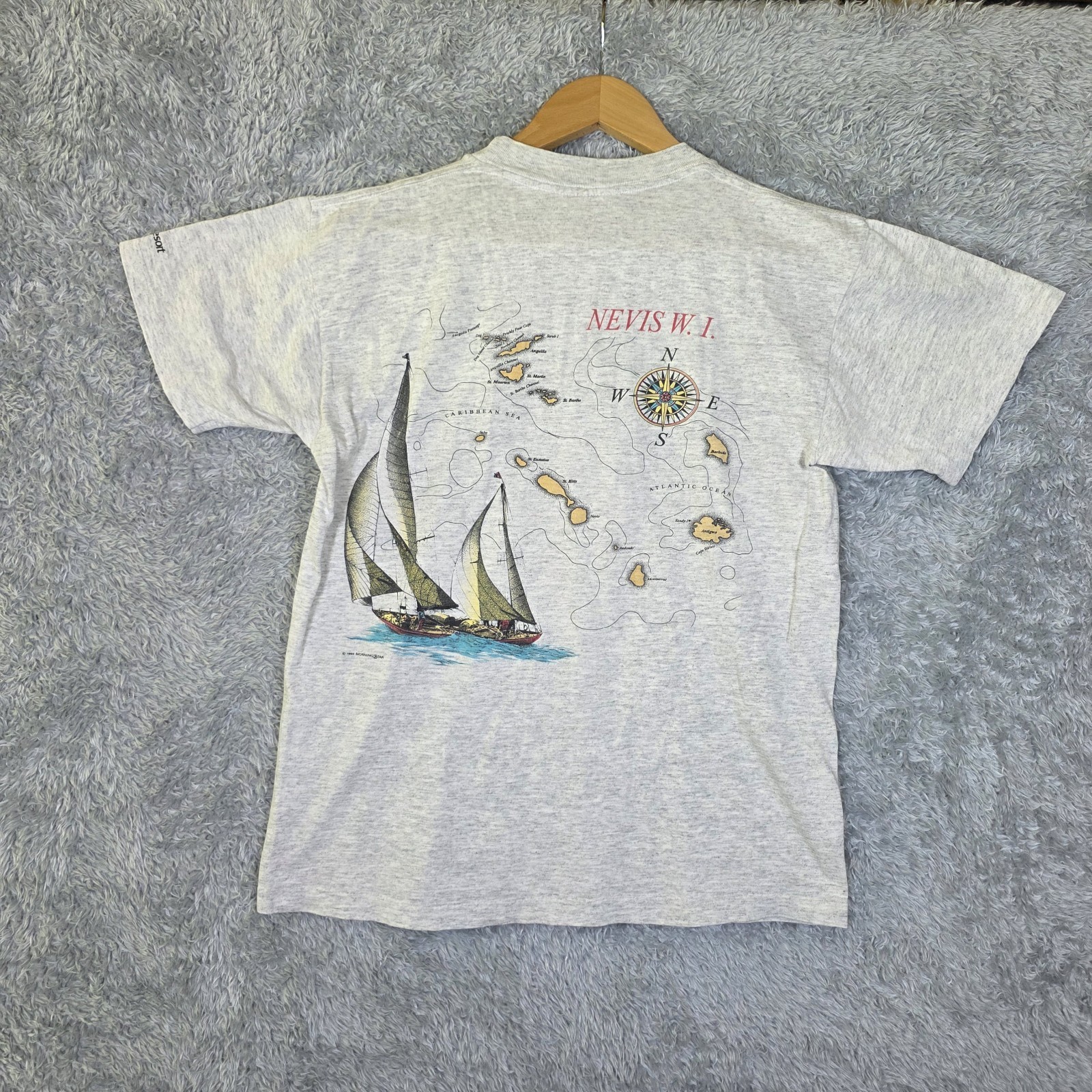 Vintage 90s Four Seasons Resort Nevis WI T Shirt Single Stitch Map Sailboat M gallery