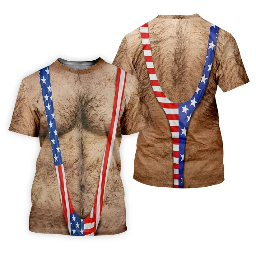 Hairy Body Funny Print Patriotic 3D Shirt, 250th Anniversary 4th Of July HS753