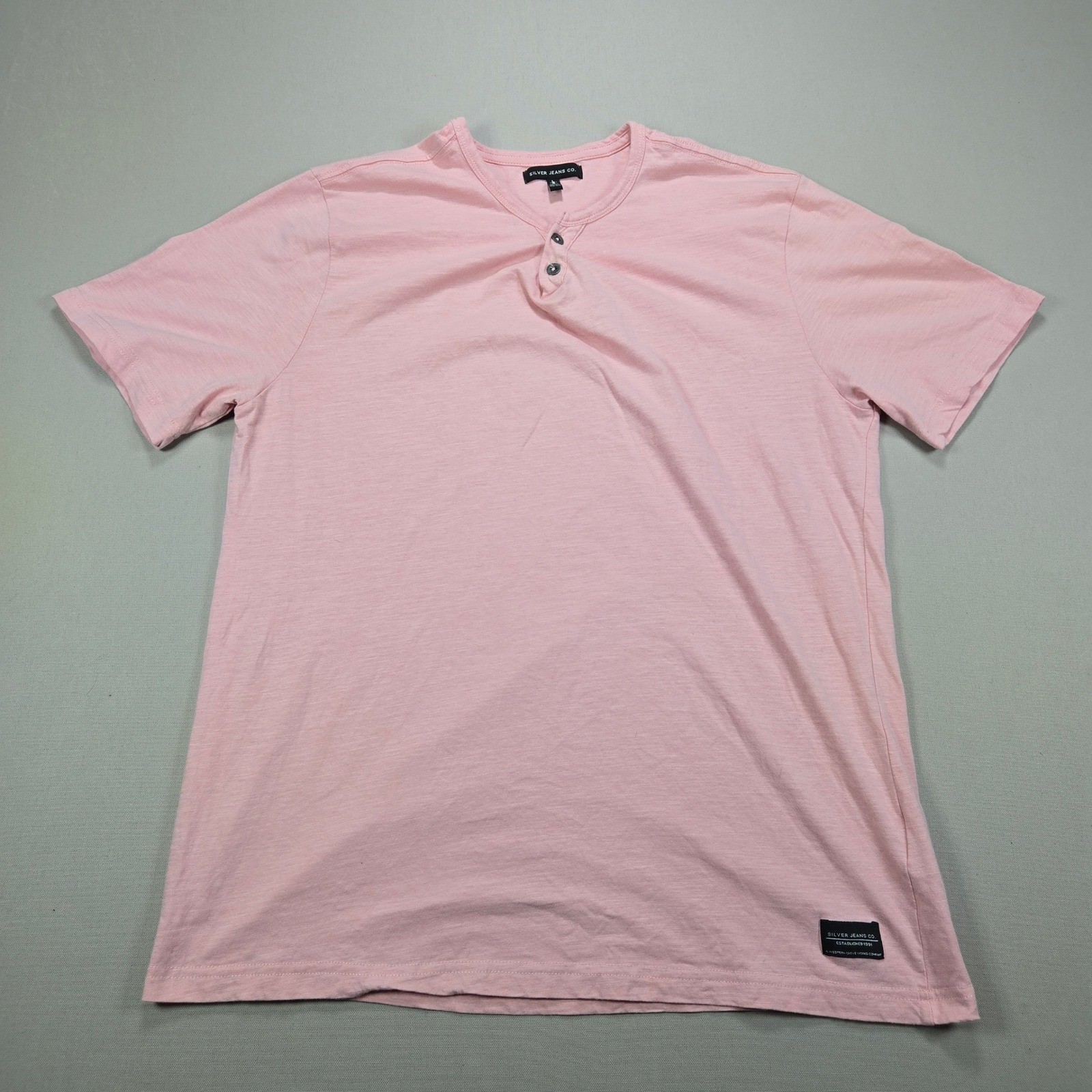 Silver Jeans Co Pink Henley T Shirt Size L Short Sleeve Cotton Mens Womens