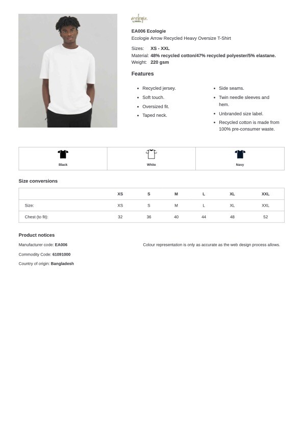 Ecologie by AWDis Arrow Recycled Heavy Oversize T-Shirt 3 Colours gallery