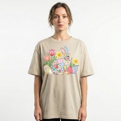 Easter Bunny Patchwork Floral Spring T-Shirt Holiday Cute Pastel Egg Lover Tee