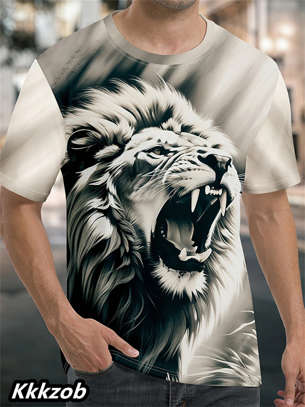 Mens Lion Print Short Sleeve Crew Neck T-Shirt Soft Breathable Casual Wear. gallery