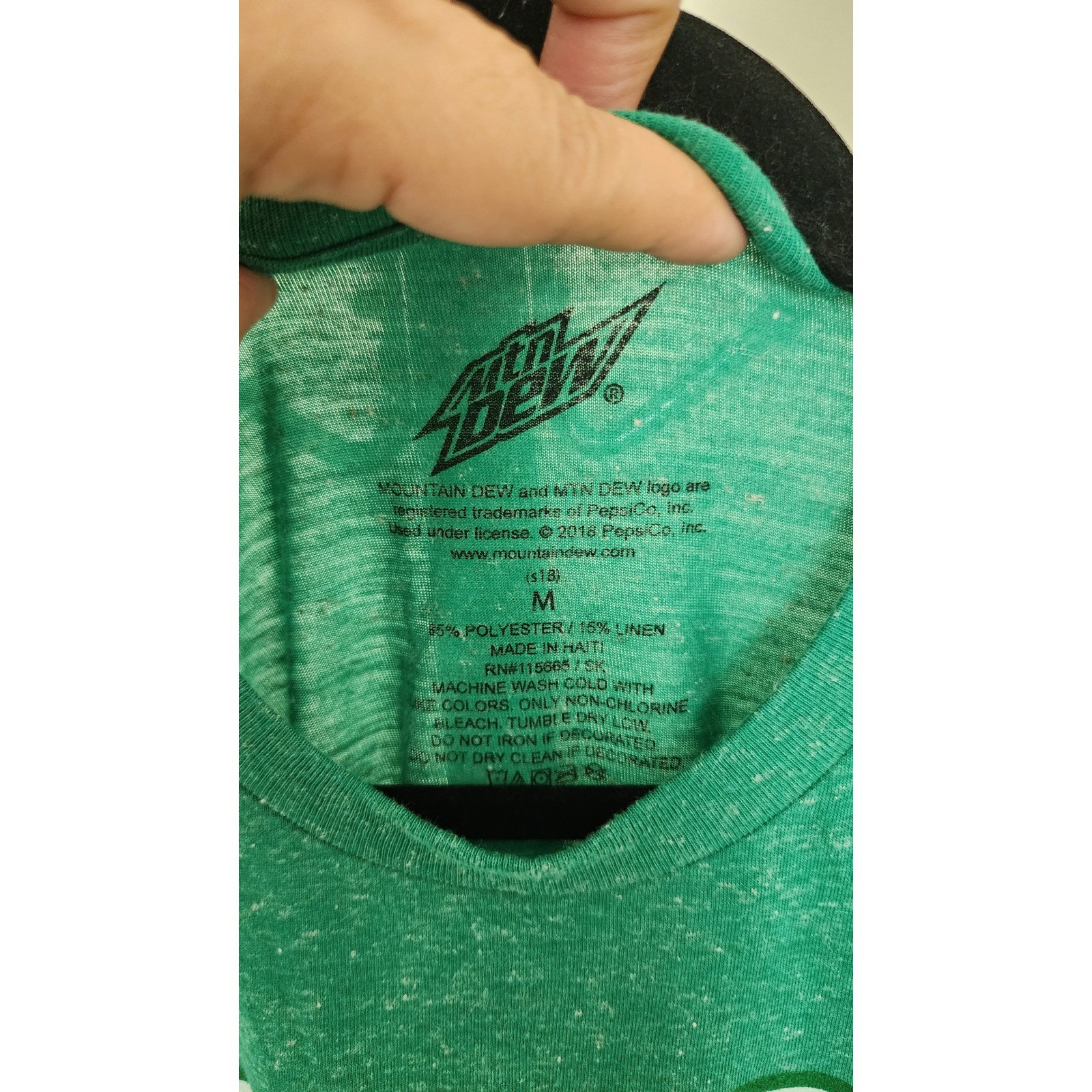 Mountain Dew Retro Logo Graphic T-Shirt Green Heathered Mens Medium Linen Blend gallery