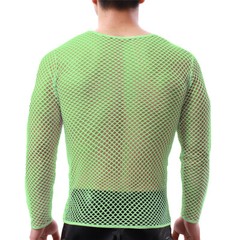 Mens Fishnet Shirts Mesh Transparent Long-Sleeve Muscle T-Shirt Undershirt Tops