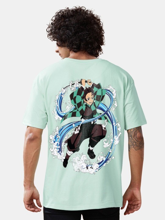 Tanjiro Kamado Anime Printed Drop-Shoulder Sleeves Cotton Oversized T-shirt