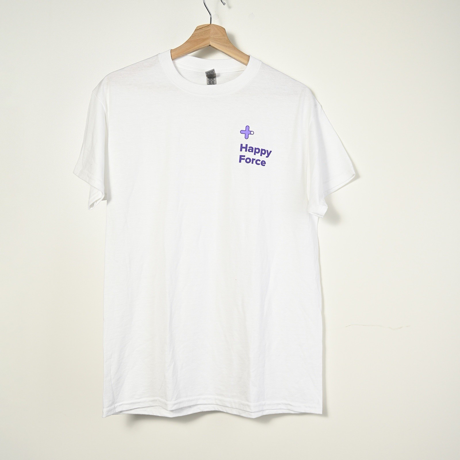 Gildan Adult M. White & Purple Happy Force Healthcare Graphic T-Shirt