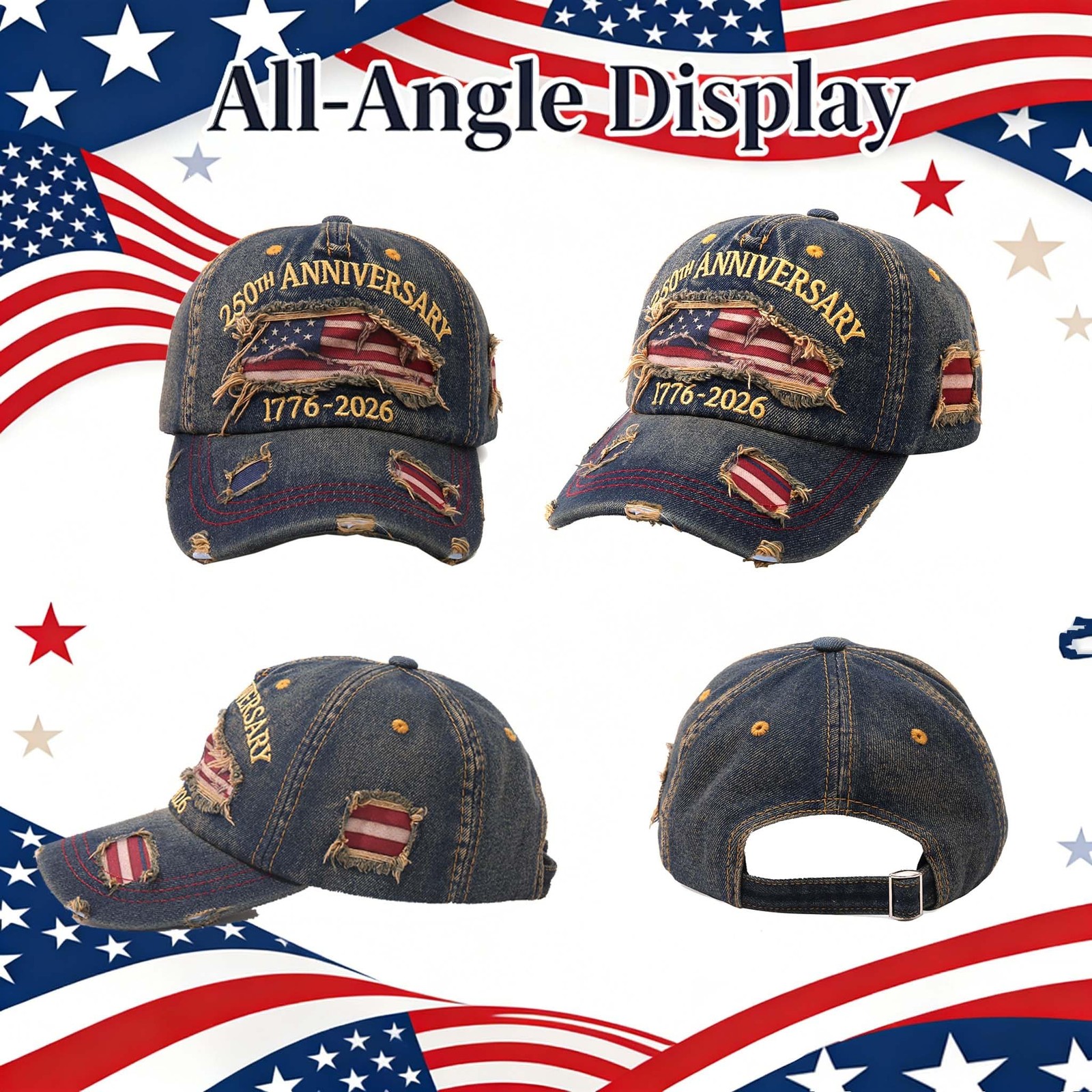 250th Anniversary USA Hat Denim Patriotic Adjustable Embroidered Baseball Cap... gallery