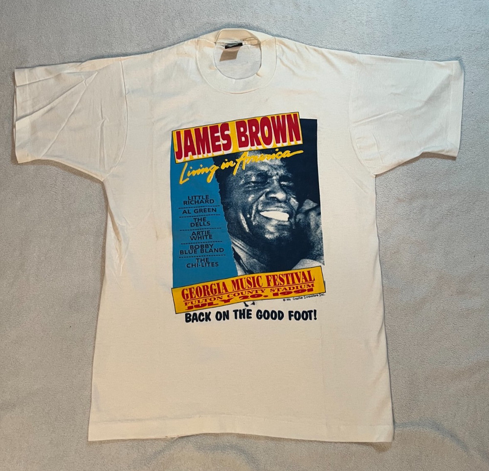 Vintage 1991 James Brown Living In America Tour Shirt Mens L White Short Sleeve