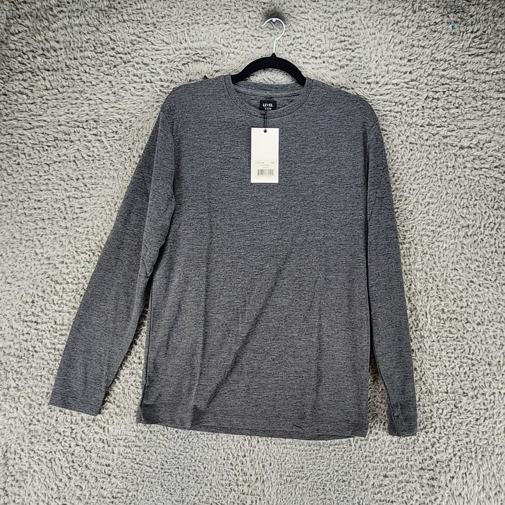 Level Ten Shirt Mens Small Gray Long Sleeve Jersey Knit Crew Neck Tee *NWT*