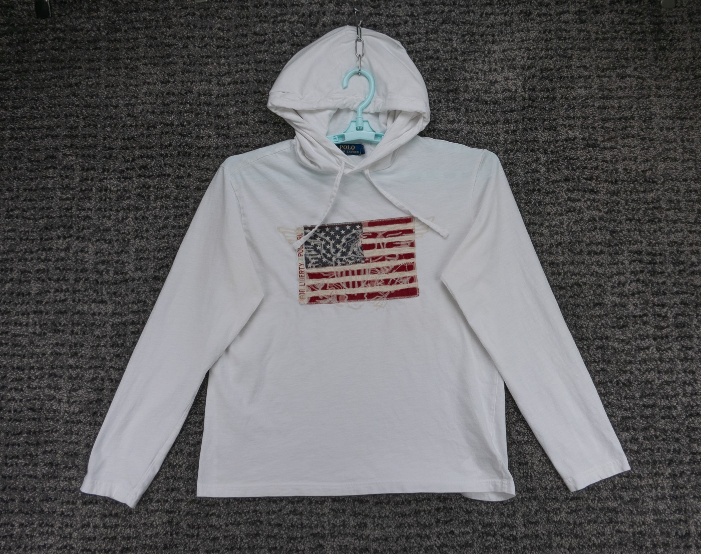Polo Ralph Lauren T-Shirt Mens Medium White Hooded Embroidered American Flag USA gallery