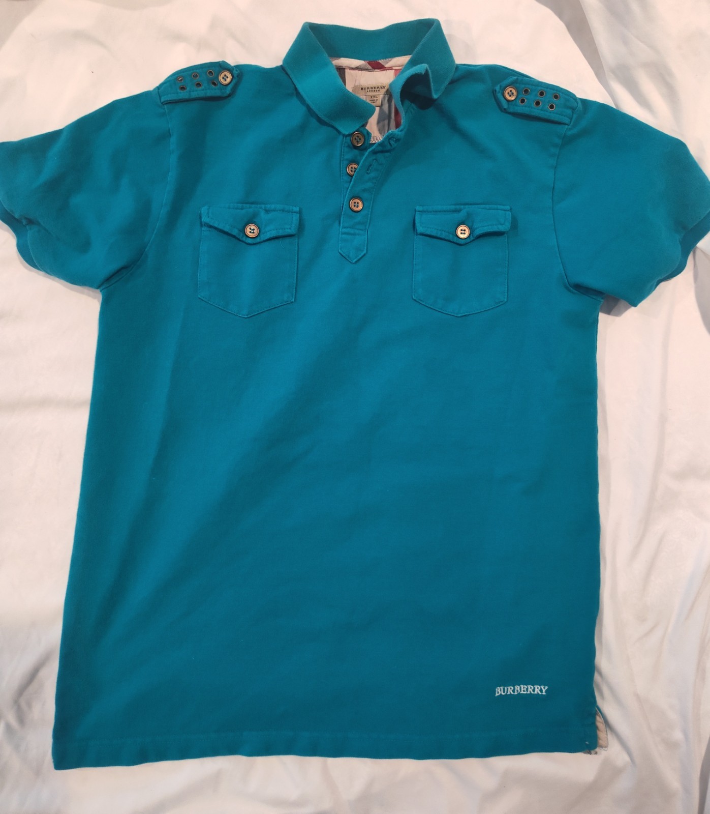 Boy’s Burberry Polo Shirt w/ 2 Front Pockets XXL Made In Italy