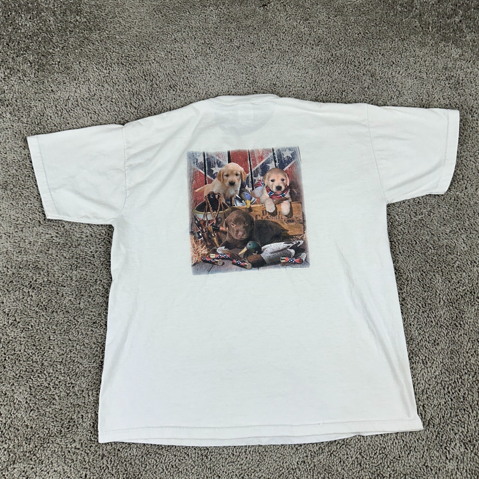 VINTAGE Dixie Classics Shirt Mens L White Red Puppies Rebel Short Sleeve READ gallery