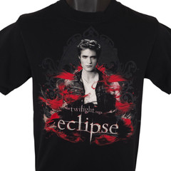 Twilight Saga T Shirt Mens Size Small Black Eclipse Edward Red Smoke