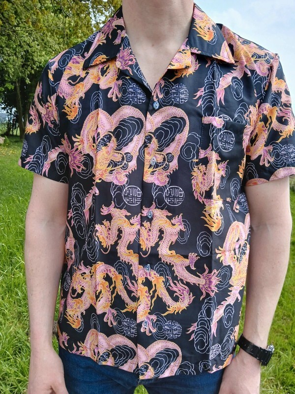 Mens Orange Pink Dragon Black Short Sleeve Hawaiian T Shirt Summer Holiday Large gallery