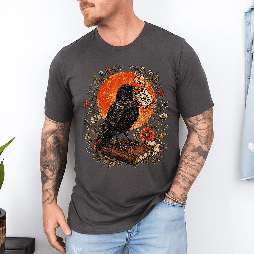 is He Vintage Dead Yet Dark Crow Raven Bird Humor Gothic T-Shirt gallery
