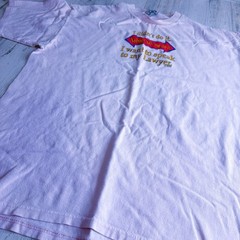 90s I Didnt Do It Funny Pink/White Tee Size Large Single Stitch 1994 Cal Cru USA