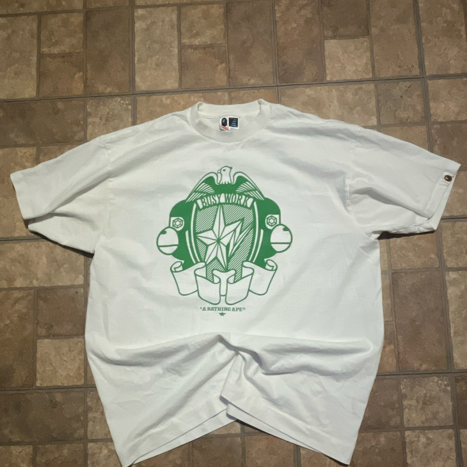 A Bathing Ape BAPE Busy Works White Green Logo Graphic T-Shirt Crew Neck XXL gallery