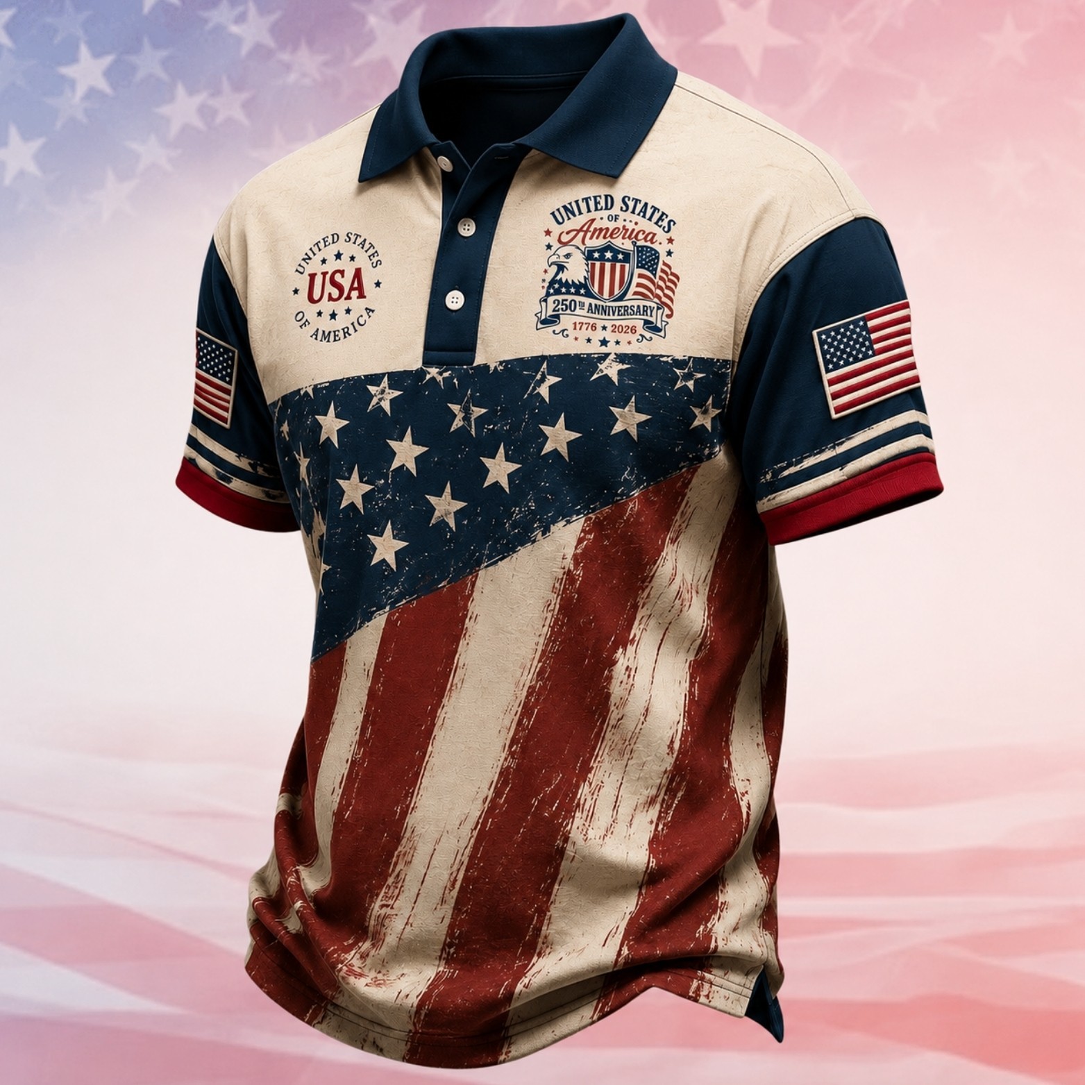 USA 250th Anniversary Golf Shirt 1776-2026 American Flag Patriotic Polo (S-5XL) gallery