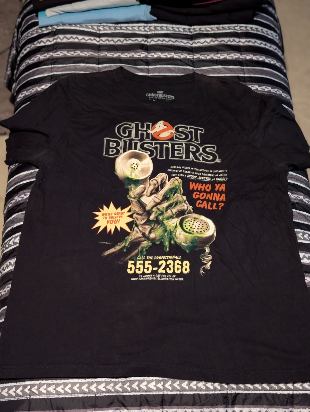 Ghostbusters Fright Rags T-Shirt XXLarge Official Black Spooky Phone Line Shirt gallery