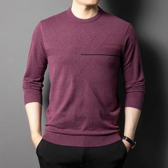 Anti-Pilling High-End Knit Men Pullover Sweater Jumper New Lightweight Round Nec