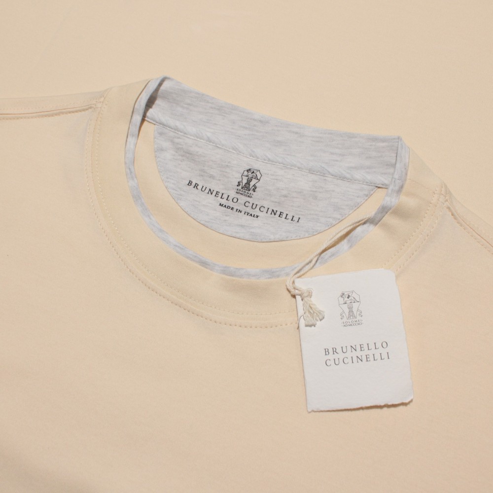Brunello Cucinelli NWT Short Sleeve T-Shirt Size M in Light Yellow 100% Cotton