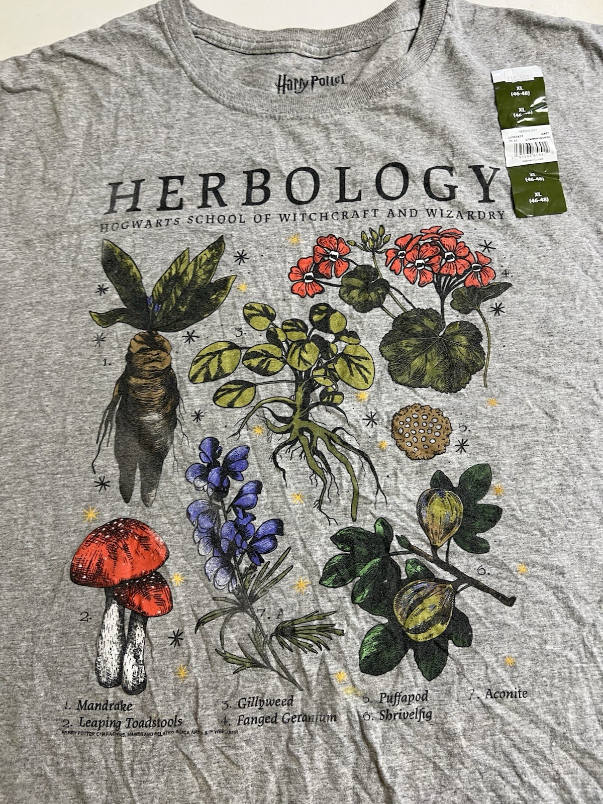 New XL HARRY POTTER HERBOLOGY Gray T-SHIRT OFFICIAL ITEM witchcraft gallery