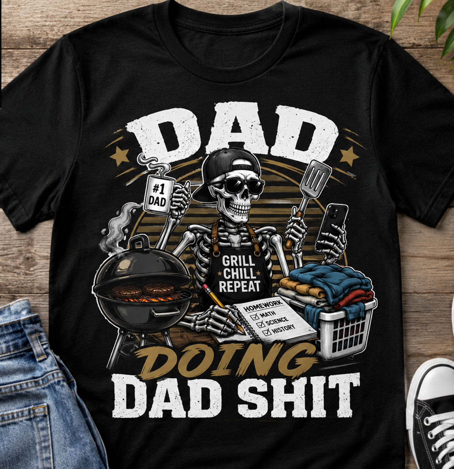 Fathers Day Men's Big Tall Tee Shirt Dad Sh*t Funny Hip Hop Skull on BBQ Grill gallery