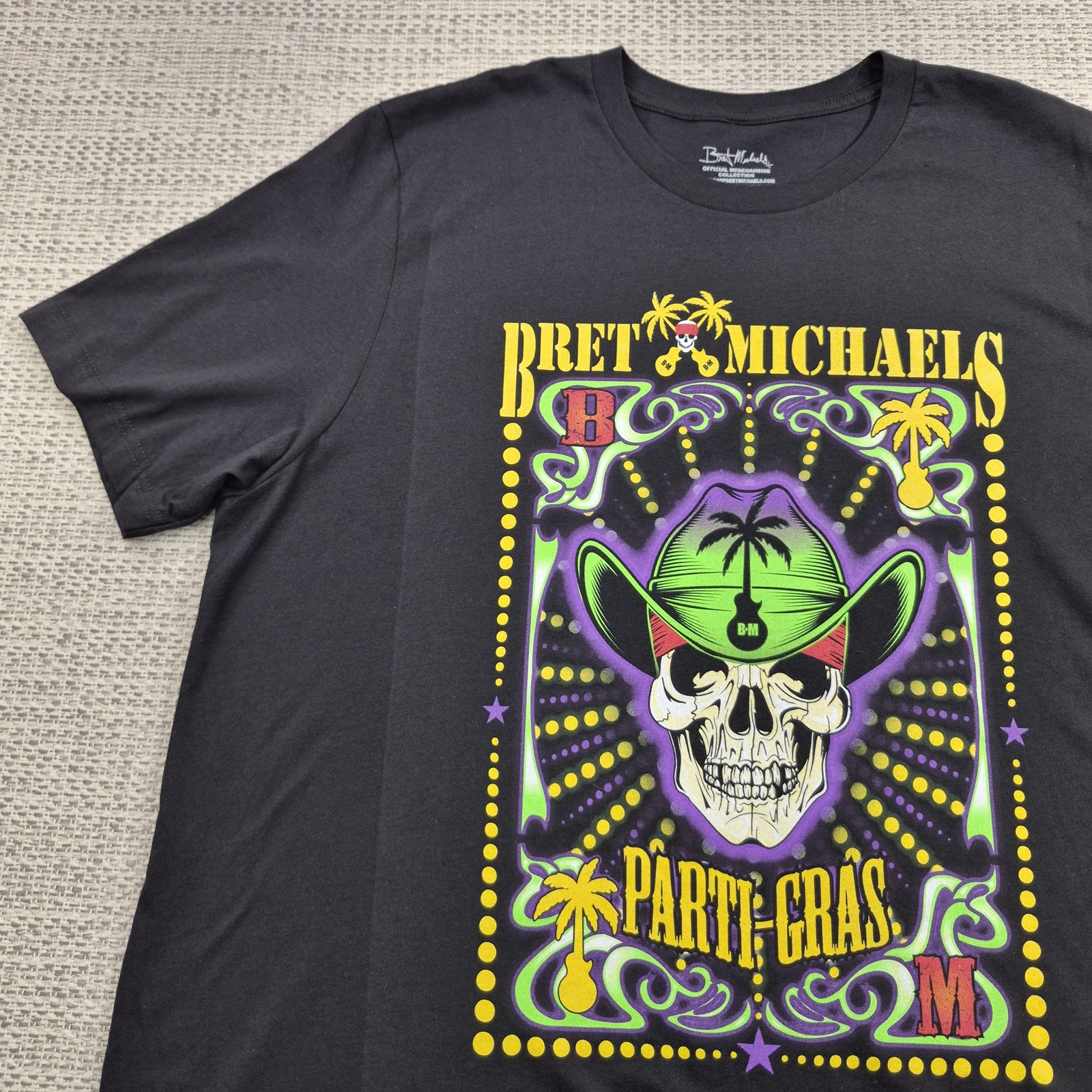 Bret Michaels Shirt Mens 2XL Black Parti-Gras Skull Graphic Tee Mardi Gras Tour gallery