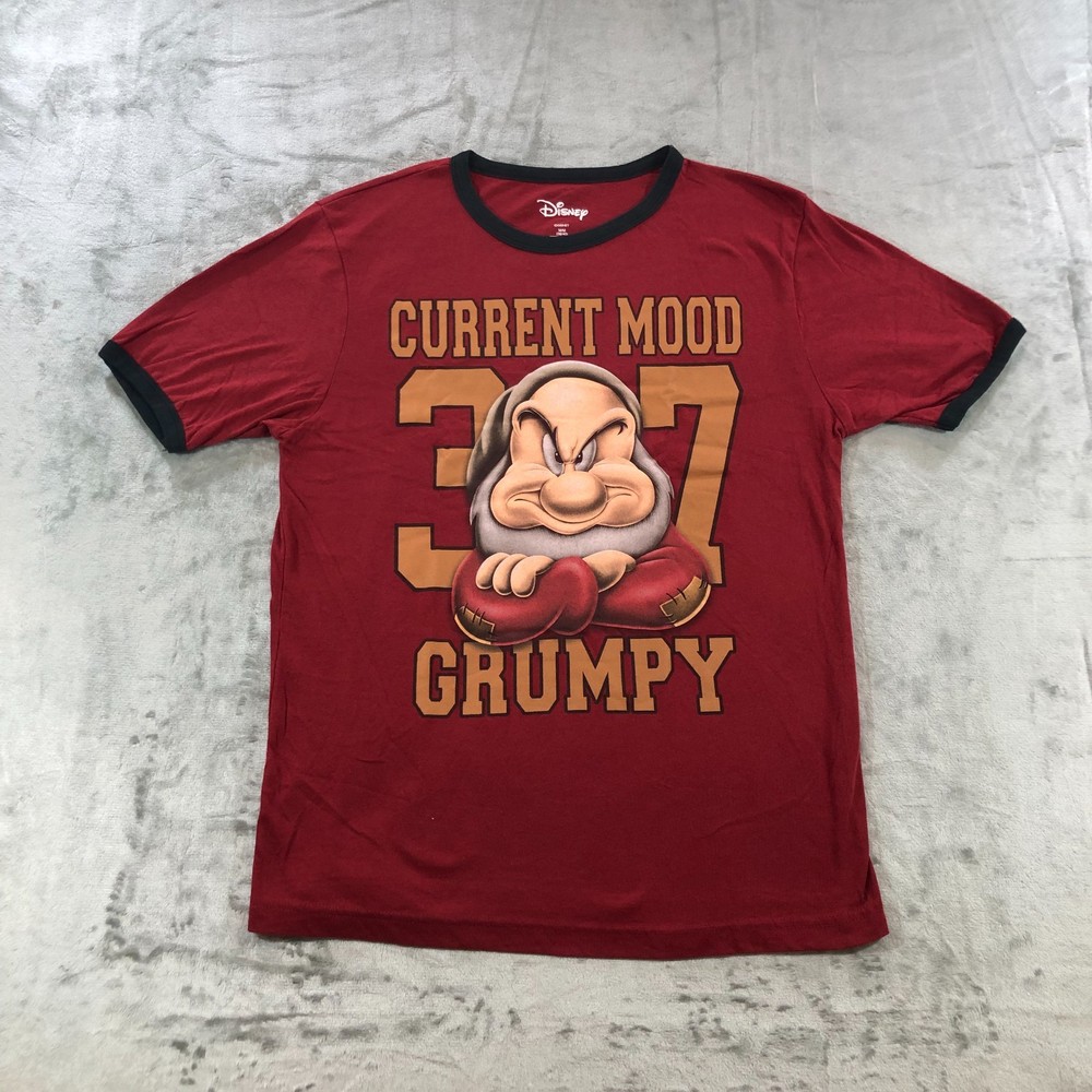 disney grumpy shirt mens M red ringer tee snow white cartoon