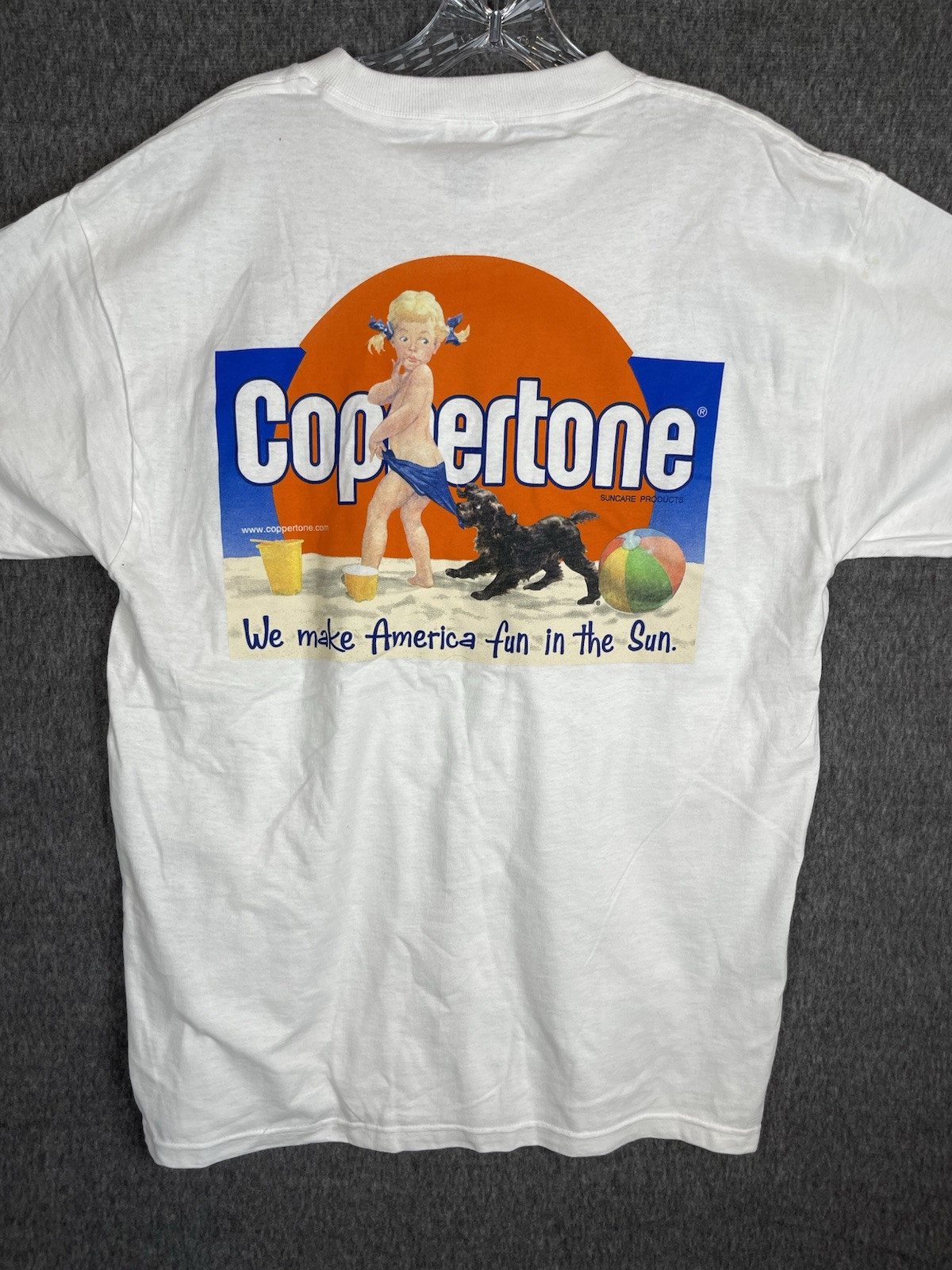Vintage Coppertone T-Shirt Unisex Large White Sunscreen Ad Fun in the Sun Heavy gallery
