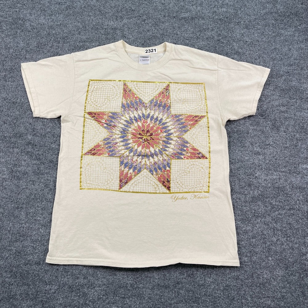 Vintage Y2K Yoder Kansas Quilt Star Pattern Shirt Medium 20×26 Crossroads Design